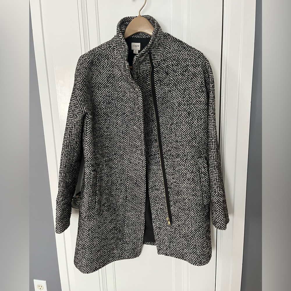 J. Crew Black and White Herringbone Coat